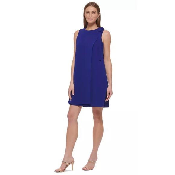 New DKNY Women's Shoulder-Bow Sleeveless Scuba Crepe Shift Dress SIZE 6 Marine - Picture 1 of 11
